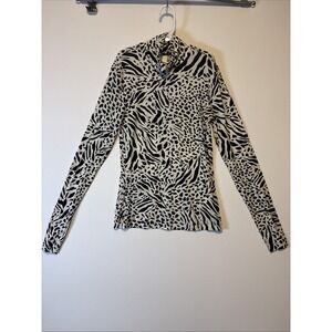 H&M Womens Turtleneck Top Long Sleeve Shirt Black, And White